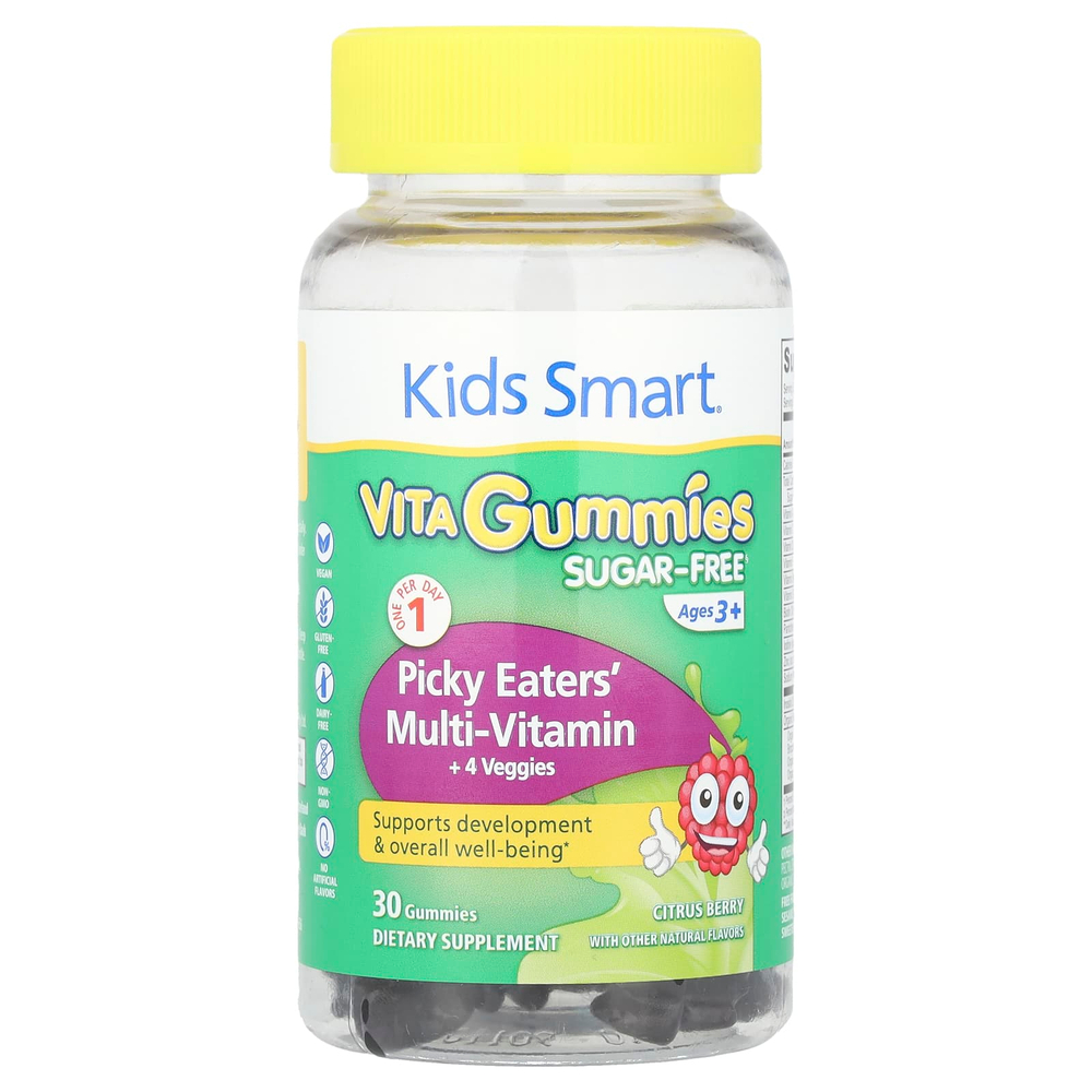 Kids Smart, Kids Smart® Vita, мультивитамины для придирчивых едоков и 4 вида овощей, для детей от 3 лет, цитрусовые, 30 жевательных мармеладок