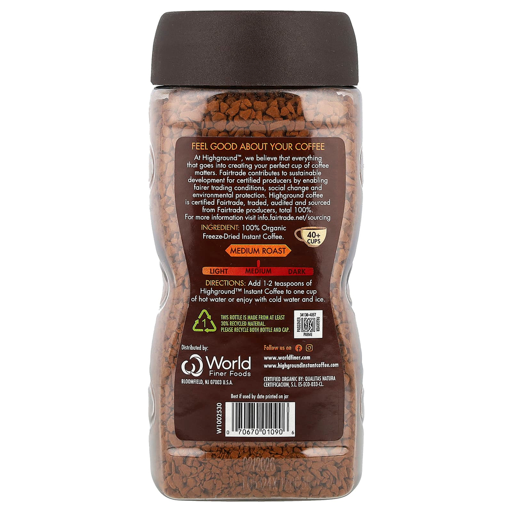 Highground Coffee, Органический растворимый кофе, средний, 100 г