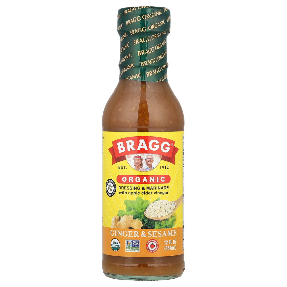 Bragg, органическая заправка и маринад с яблочным уксусом, имбирем и кунжутом, 354 мл (12 жидк. унций)