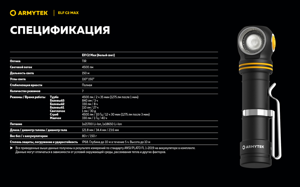 Фонарь Armytek Elf C2 Max USB-C Белый