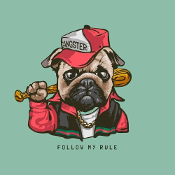 принт с мопсом Follow my rule зеленый