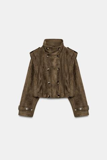 ZARA УКОРОЧЕННЫЙ ТРЕНЧ СО СКЛАДКАМИ, ТЕМНЫЙ ХАКИ