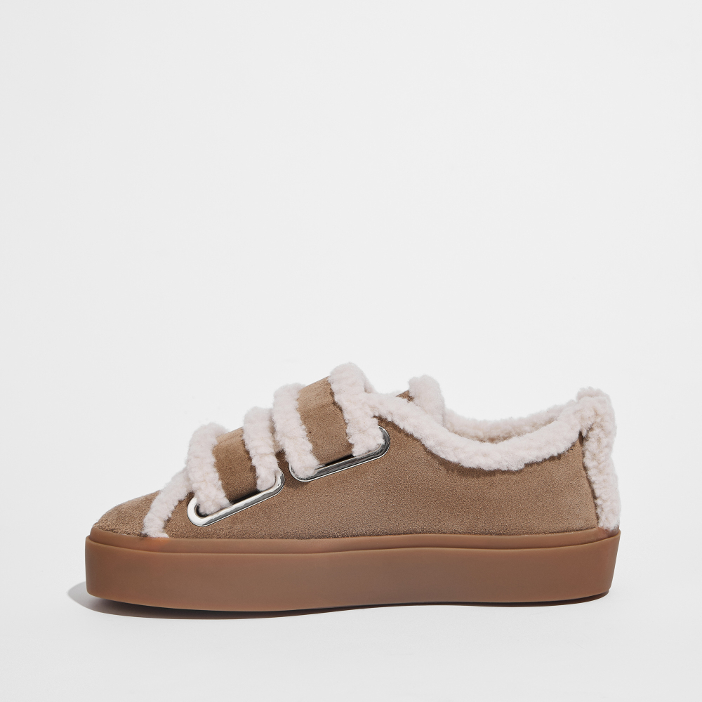 Замшевые кеды INUIKII Shearling Low Velcro Beige на меху