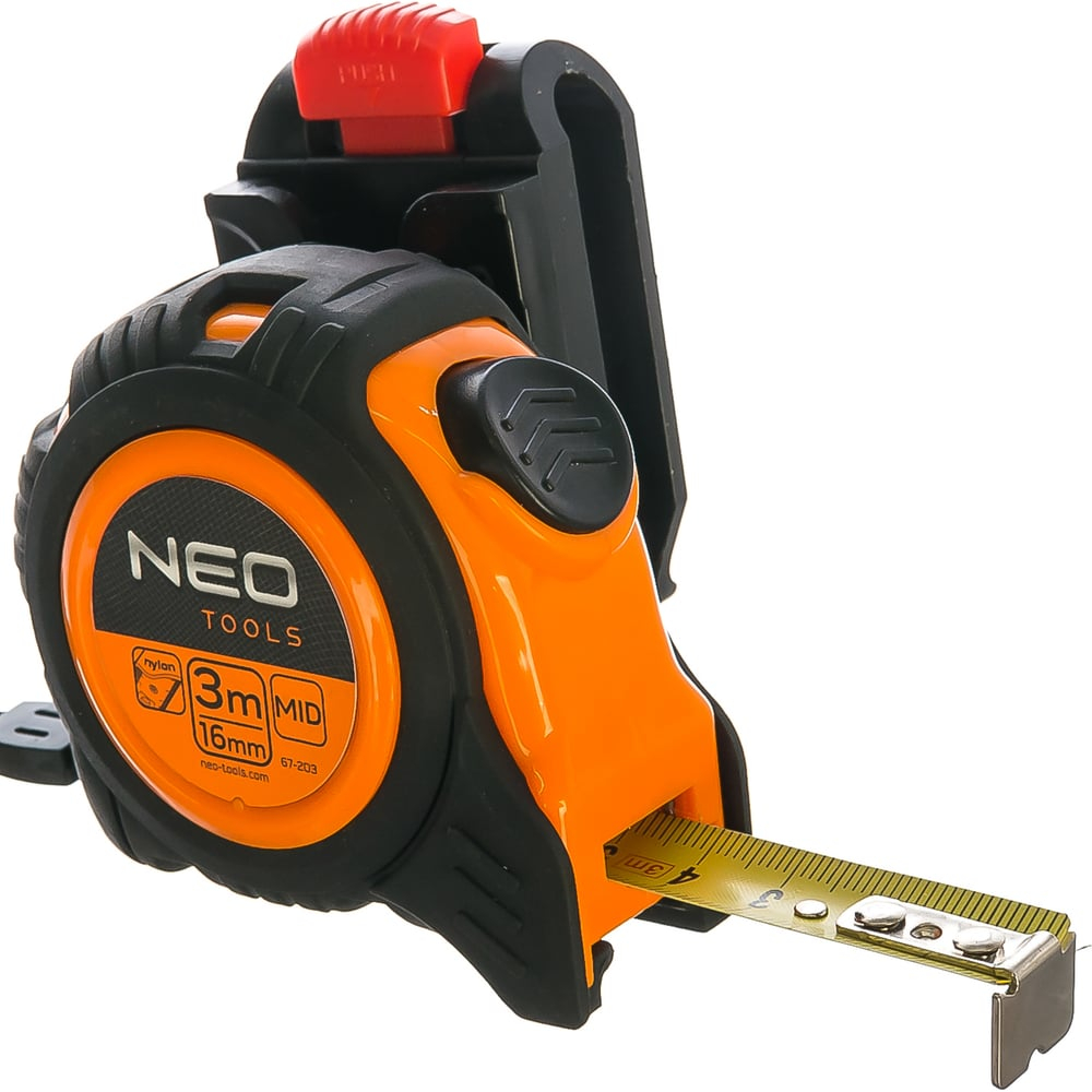 Рулетка NEO Tools стальная лента 3 м x 16 мм c автостопом 67-203