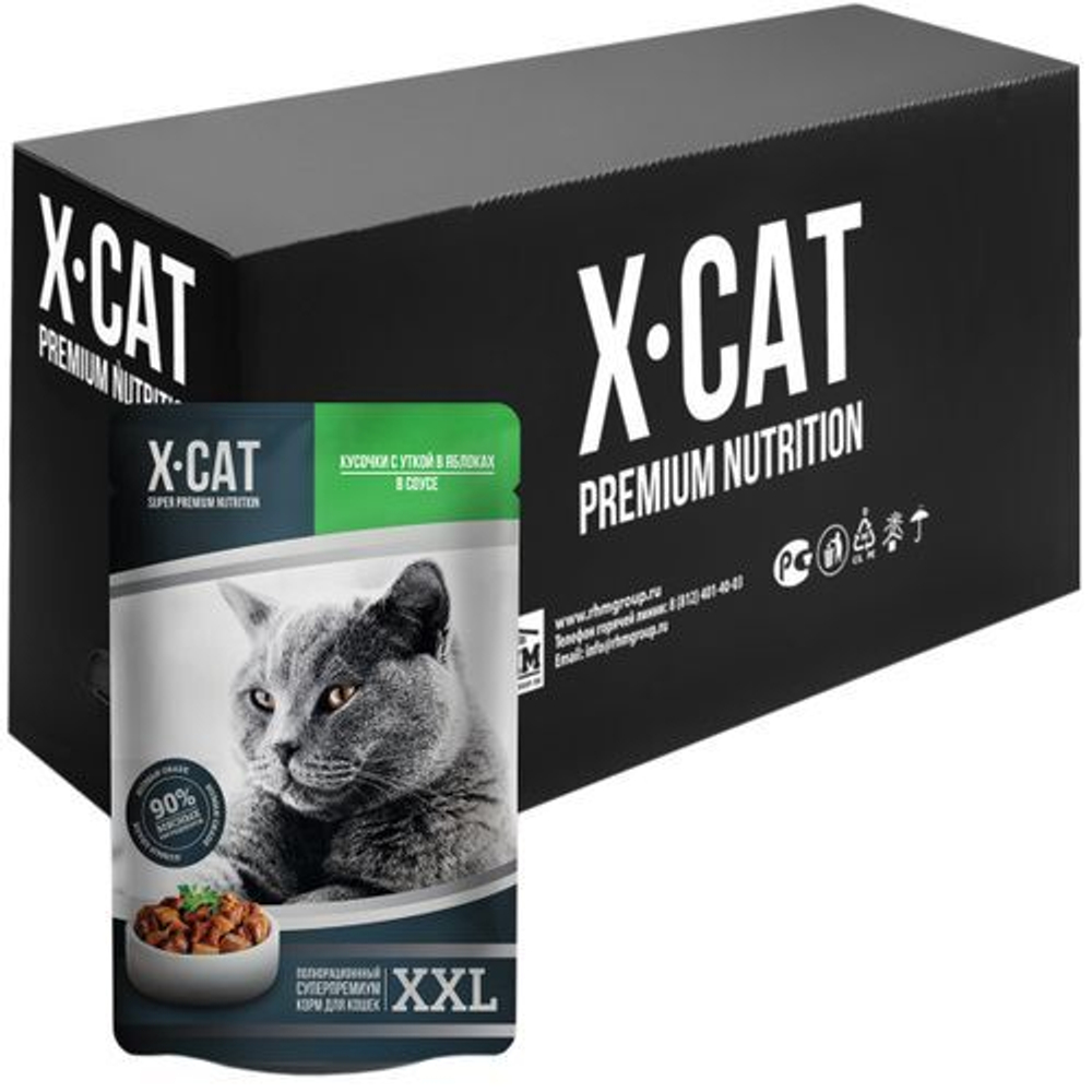 Консервы X-CAT XXL для кошек с уткой в яблоках в соусе 85 г