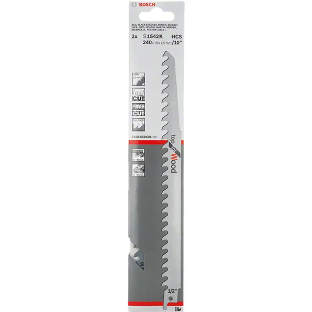 Сабельные пилки по древесине 240 мм S1542K BOSCH 2608650681