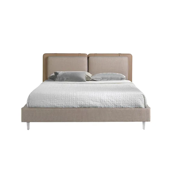 Кровать Angel Cerda 7154, 190х200 см из экокожи цвета норки и серой ткани