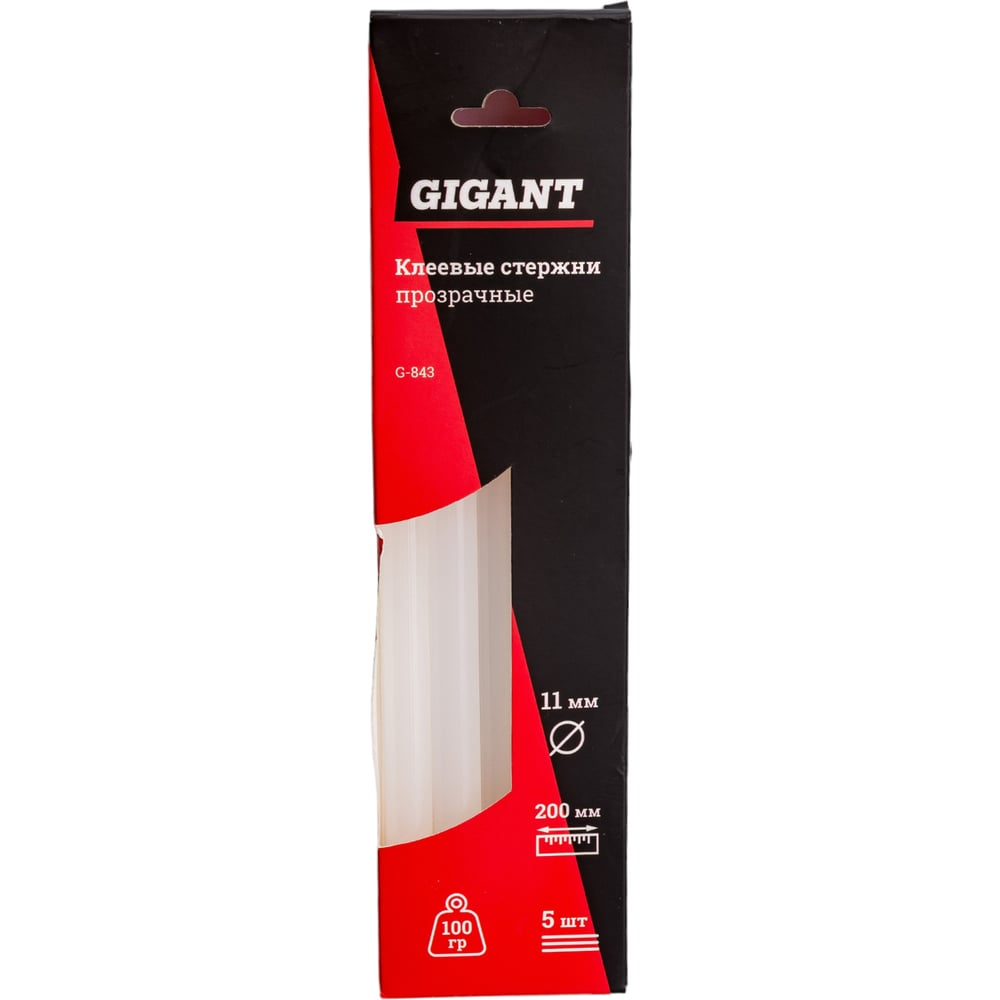 Стержни клеевые (5 шт; 11x200 мм; прозрачные; 100 гр) Gigant G-843 (Россия)