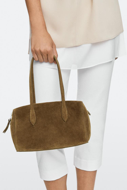 Massimo Dutti Мини-сумка из замшевой кожи, хаки