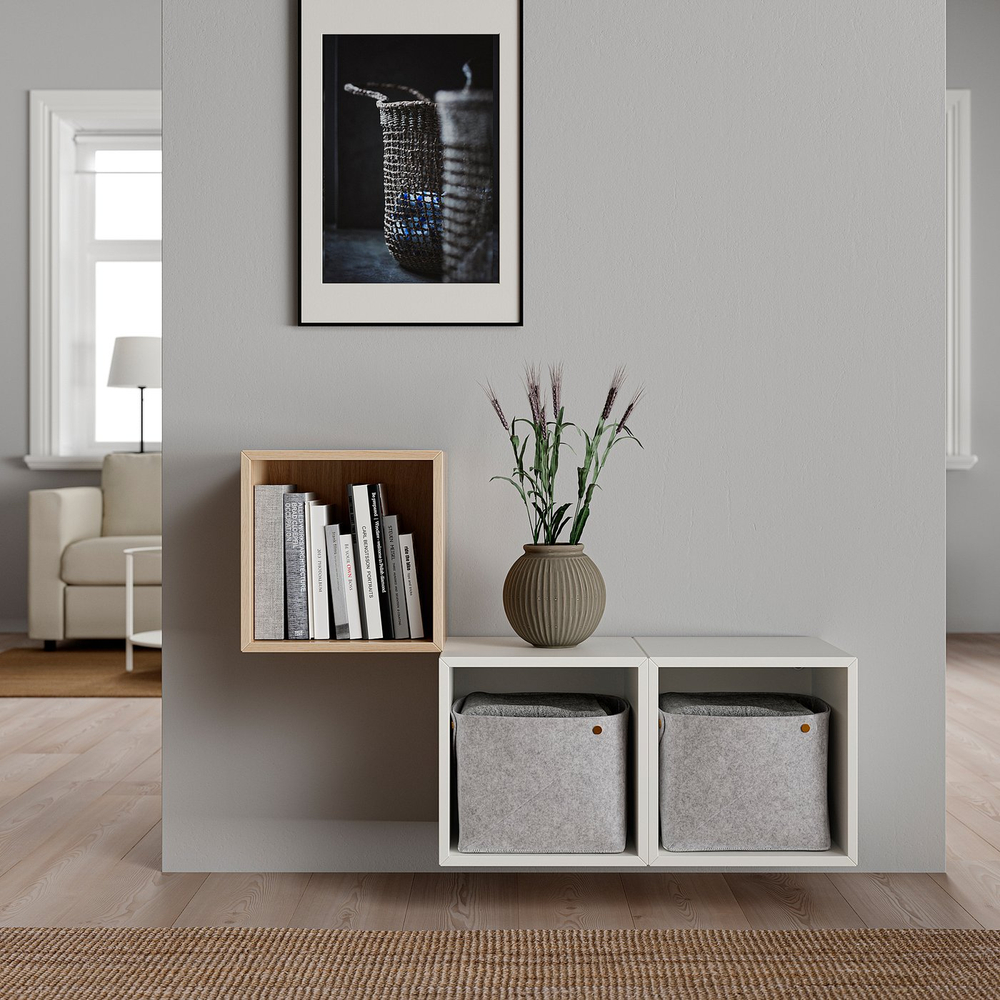 IKEA EKET  (ИКЕА ЕКЕТ)  -  Комбинация навесных шкафов - имитация дуба, окрашенного в белый цвет/белый, 105x35x70 см