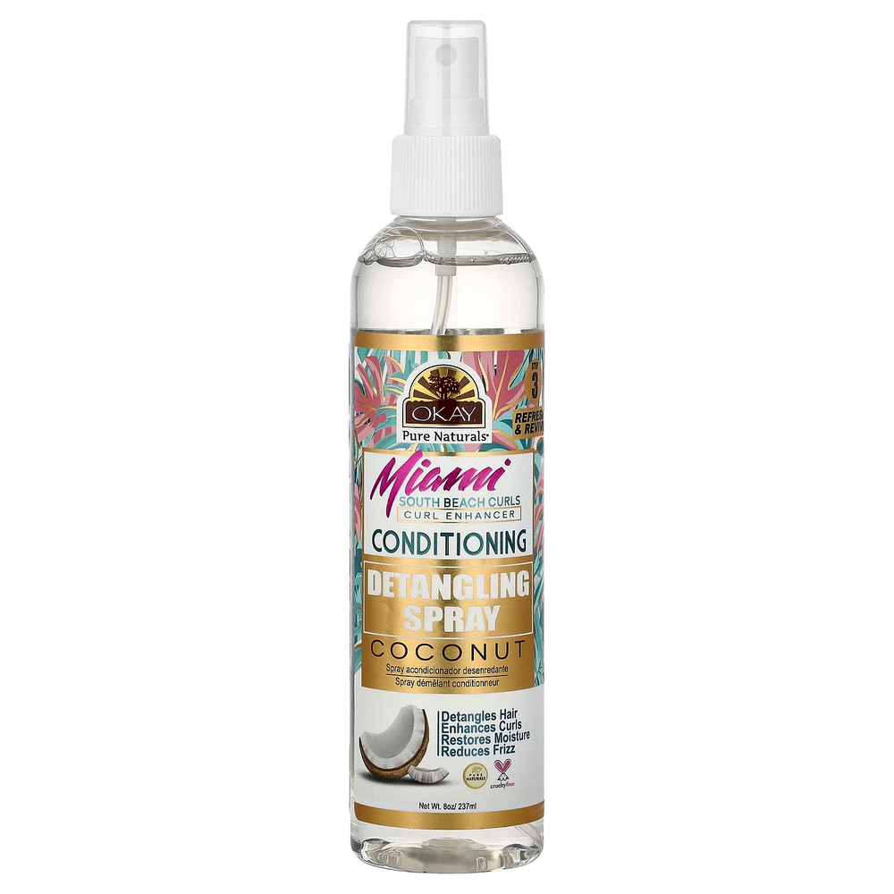 Okay Pure Naturals, Miami, спрей для распутывания волос, кондиционер, кокос, 237 мл (8 унций)