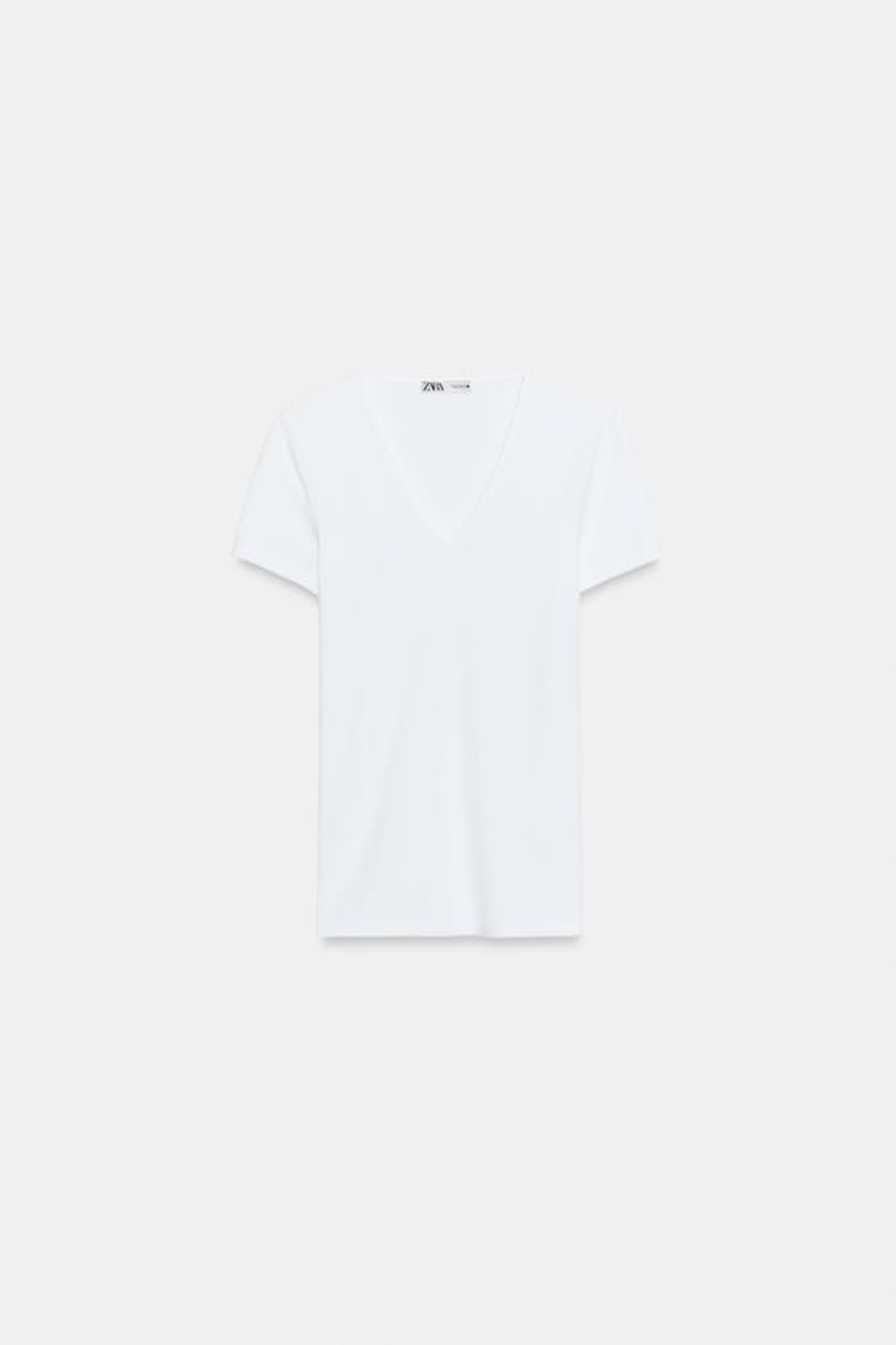 ZARA ФУТБОЛКА С V-ОБРАЗНЫМ ВЫРЕЗОМ, ЖЕЛТОВАТО-БЕЛЫЙ