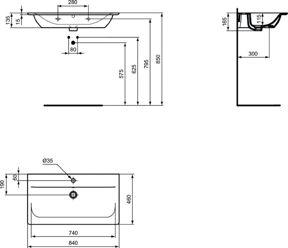 Умывальник 84 см с отверстием под смеситель Ideal Standard CONNECT AIR E0279V3