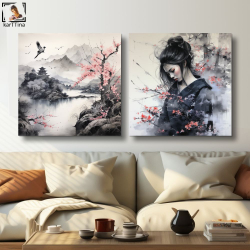 Картина модульная "Она самурай", 80 см х 40 см