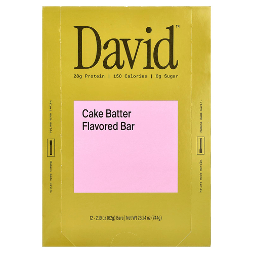 David Protein , Protein Bar, Cake Batter, 12 Bars, 2.19 oz (62 g) Each