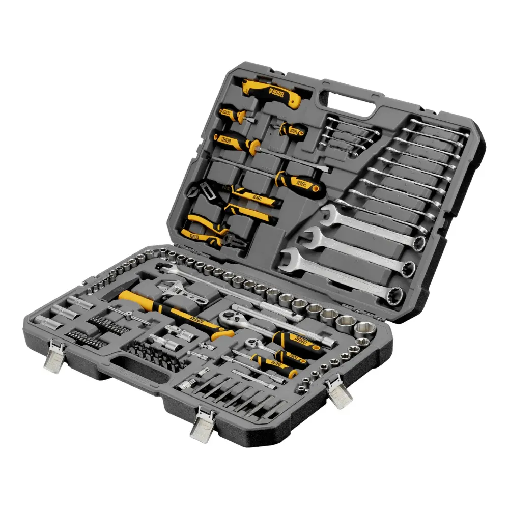 Набор инструментов, 1/2", 1/4", CrV, S2, пластиковый кейс, 122 предмета Denzel