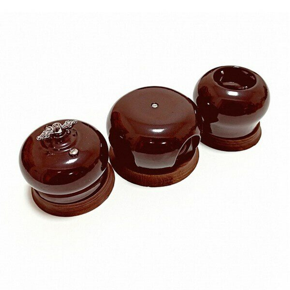 Ретро розетка керамическая с заземлением, Коричневый, "Фаберже" BIRONI
