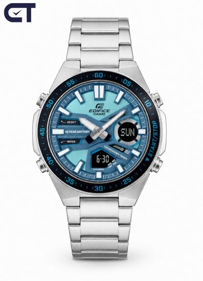 CASIO EFV-C110D-2BDF EDIFICE мужские наручные часы — аналогово-цифровая модель с объёмным синим циферблатом