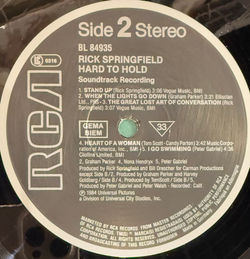Виниловая пластинка Rick Springfield ‎– Hard To Hold - Soundtrack Recording LP