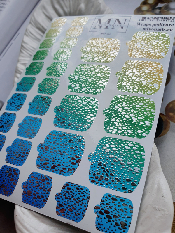 Плёнки для педикюра Wraps stickers SF-62 (комбинированные с фольгой)
