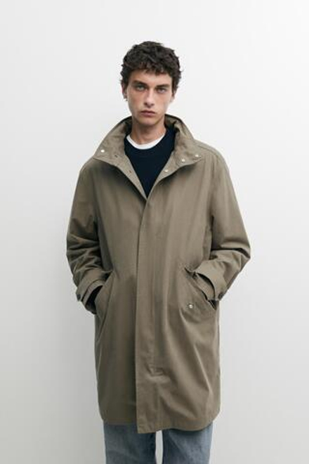 Massimo Dutti Длинная парка с высоким воротником из 100% хлопка, светлый хаки