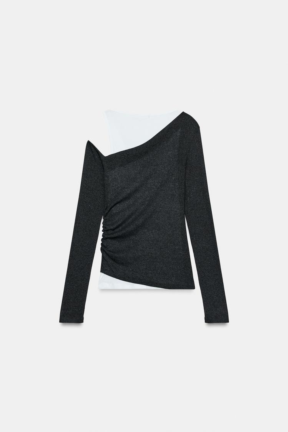 ZARA ТОП СО СБОРКАМИ И ДВОЙНЫМ ЭФФЕКТОМ, ТЕМНЫЙ МЕЛАНЖ