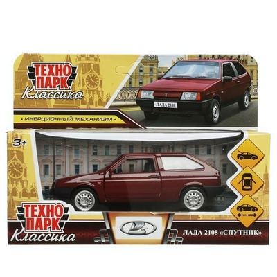 Модель ин. мет. "Lada-2108" Спутник" 12см, двер, баг, вишнёв, коробка 2108-12-CRY (Технопарк)