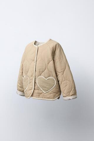 ZARA СТЕГАНАЯ КУРТКА С СЕРДЕЧКАМИ, РЫЖЕВАТО-КОРИЧНЕВЫЙ