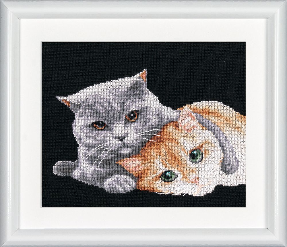 Набор для вышивания нитками Dutch Stitch Brothers Друзья - котики, канва аида 16 ct (черного цвета)