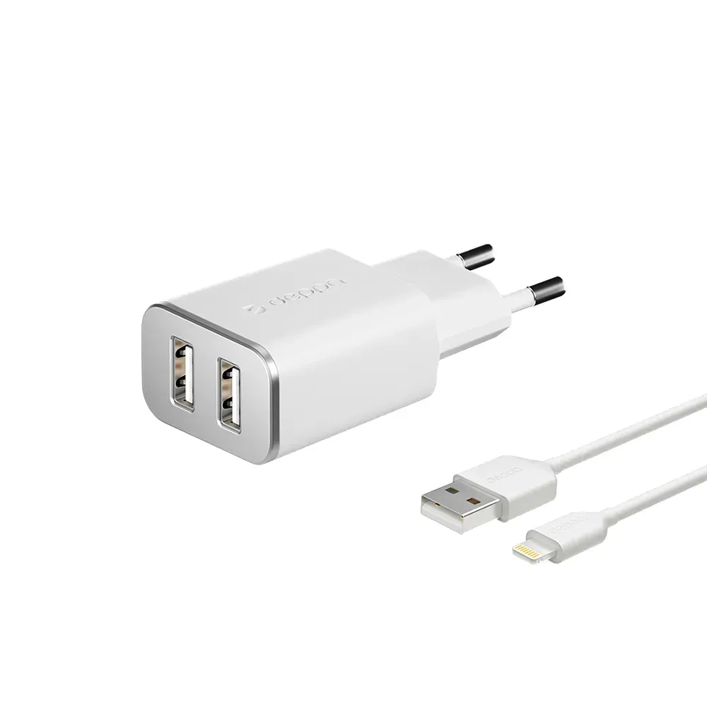 Сетевое зарядное устройство Deppa, 2 USB-A, 5 Вт, 2.4 А, White (Белый)