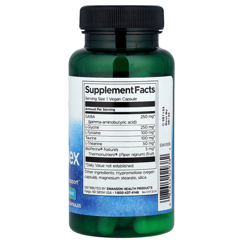 Swanson Vitamins, GABAplex с L-тирозином и L-теанином, 60 веганских капсул