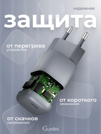 Сетевая зарядка Gurdini Mini Wave 20W USB-C ( 1 port) cерый