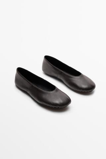 Massimo Dutti Мягкие кожаные балетки, коричневый