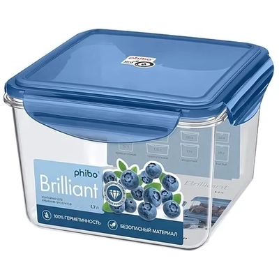 Контейнер для продуктов 1,7л квадратный «BRILLIANT» синий