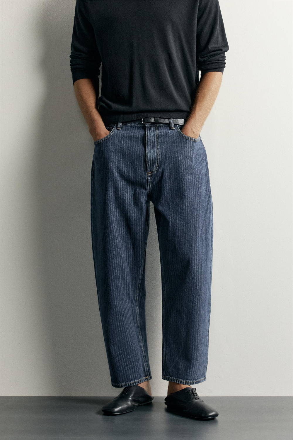 ДЖИНСЫ TAPERED WIDE FIT В ПОЛОСКУ — ZARA