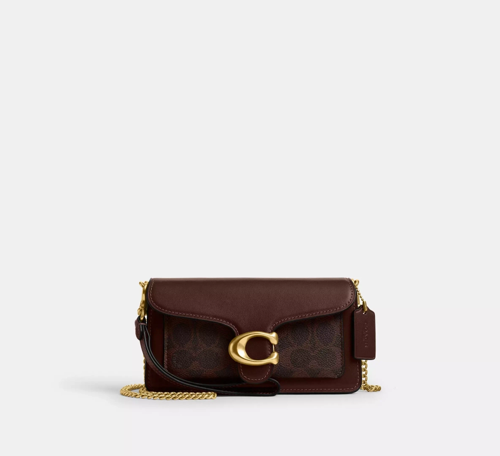 COACH СУМКА ЧЕРЕЗ ПЛЕЧО SIGNATURE CANVAS TABBY 19 С ЦЕПОЧКОЙ, ТЕМНО-КОРИЧНЕВЫЙ