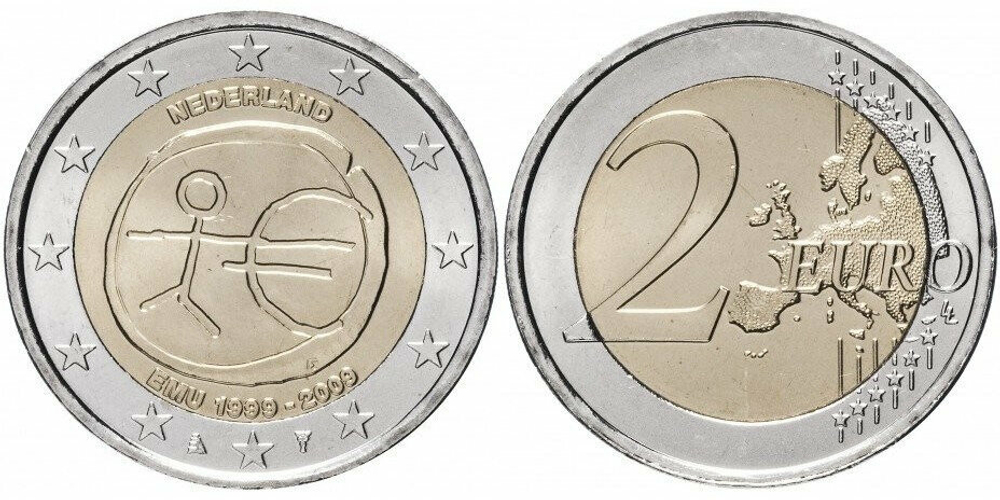 Нидерланды 2 евро 2009 10 лет монетарной политики ЕС (EMU) и введения евро XF