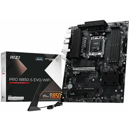 Материнская плата MSI PRO B850-S EVO WIFI (AM5/AMD B850/4xDDR5/2xPCI-Ex16/3xM.2/SB/Wi-Fi/BT/GLAN/DisplayPort/HDMI/ATX)