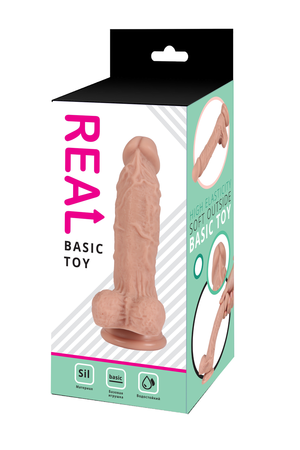 Реалистичный фаллоимитатор REAL с мошонкой на присоске, silicone, 19 х 4см.