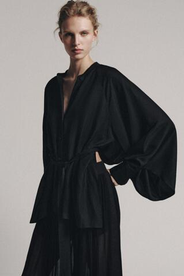 ZARA РУБАШКА С ПОЯСОМ — ZW COLLECTION, ЧЕРНЫЙ