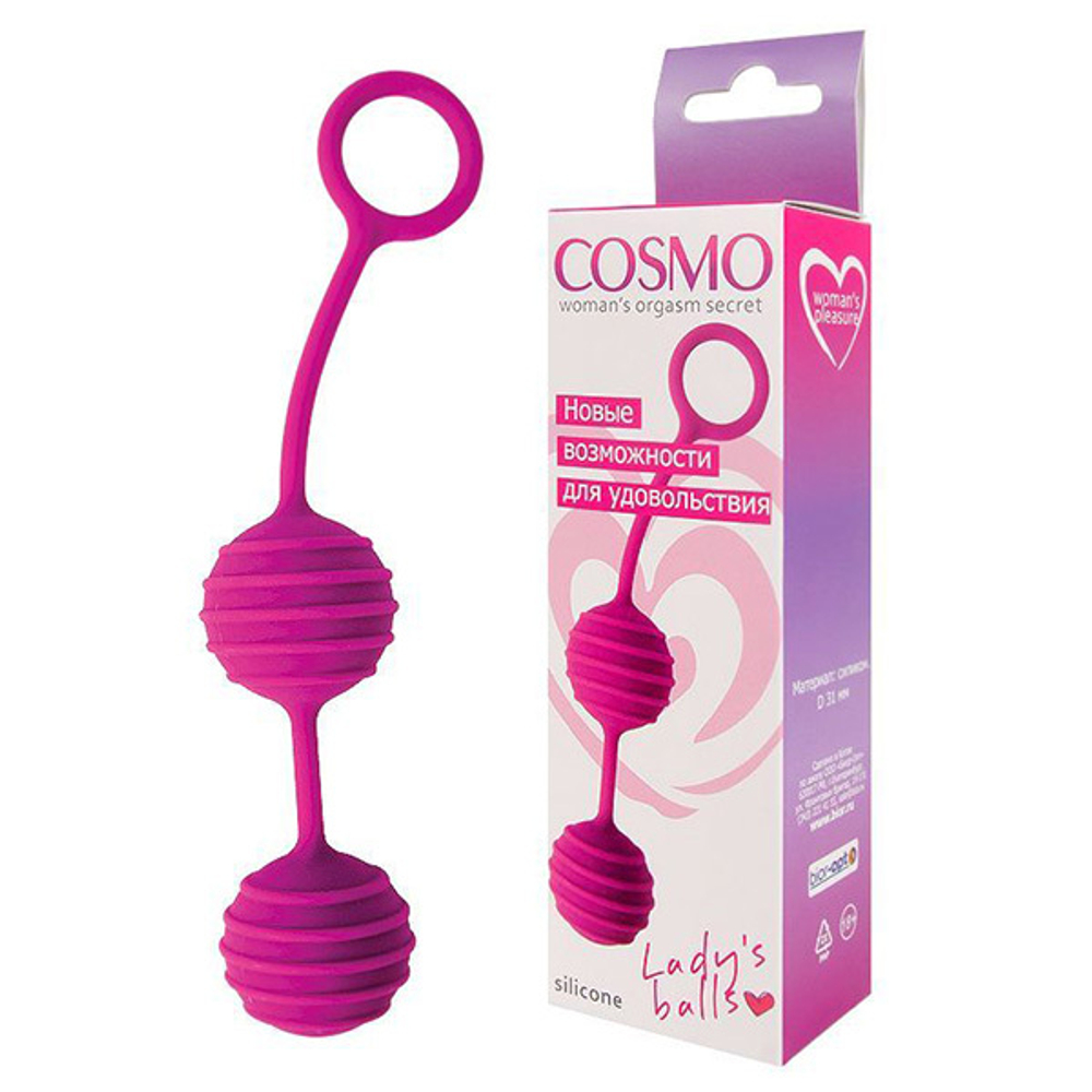 Ярко-розовые вагинальные шарики с ребрышками 3,1см Bior Toys Cosmo CSM-23033-16