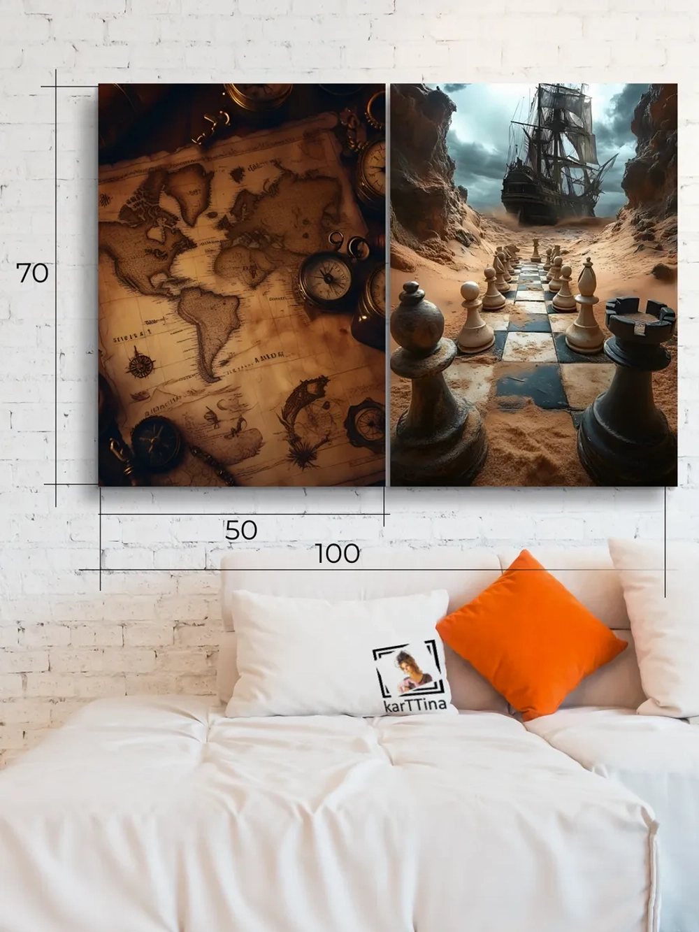 Картина Карта времен и игры модульная 50x70см 2шт.