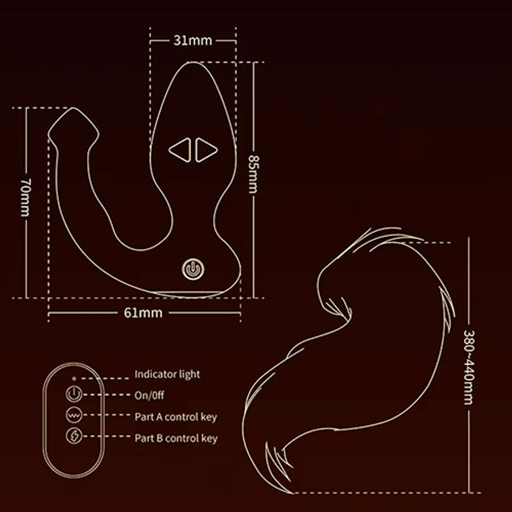 Анальная втулка-хвост с вибрацией и электростимуляцией Lockink Weasel Estim & Vibration