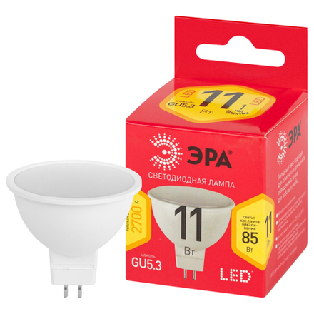 Лампа светодиодная ЭРА RED LINE LED MR16-11W-827-GU5.3 R 11Вт софит теплый белый свет GU5.3