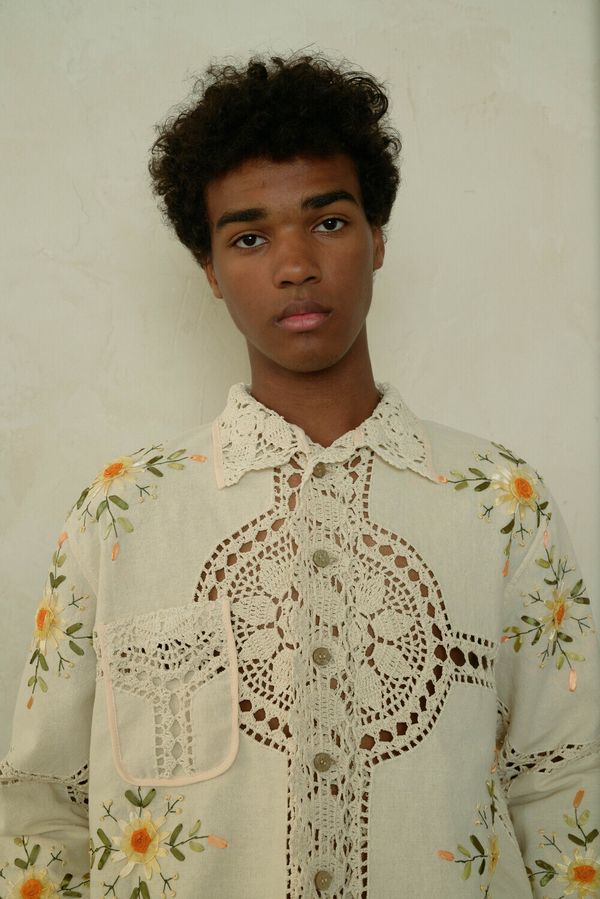 Рубашка Вязаная с Желтыми Цветами / Yellow Flowers Crocheted Long Sleeve бежевая - фото 1