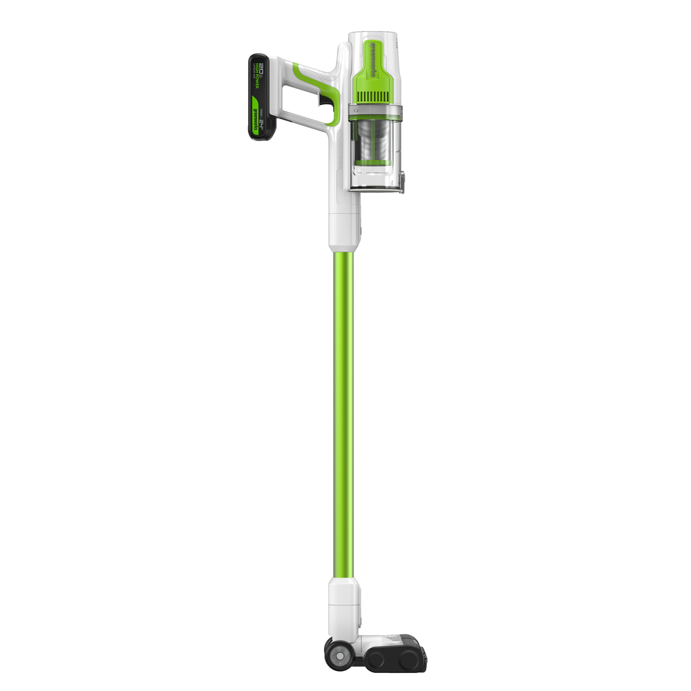 Пылесос вертикальный акк. Greenworks SV24532, 24V, б/щет, 350 Вт, 21 кПа, электрощетка, 3 насадки, LED, белый+зеленый, 1х2Ач и ЗУ (4702007UA)