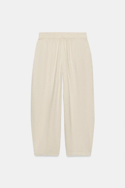 ZARA БРЮКИ BARREL ИЗ ЛЬНА, СВЕТЛО-БЕЖЕВЫЙ