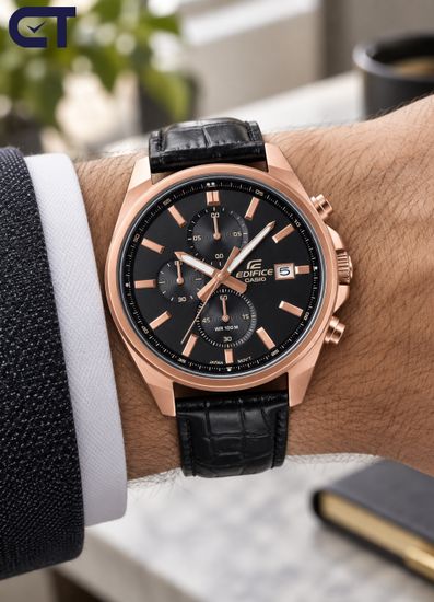 CASIO EFV-610ECL-1AUDF EDIFICE мужские наручные часы — хронограф на кожаном ремешке с черным циферблатом