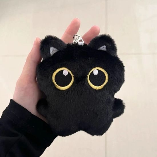Мягкий брелок "Котик" большие глазки, черный
