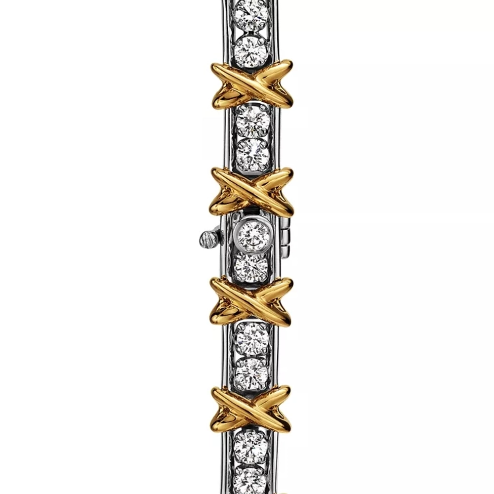 Браслет из жёлтого золота и платины с бриллиантами, Tiffany 💠Jean Shlumberge Sixteen stone